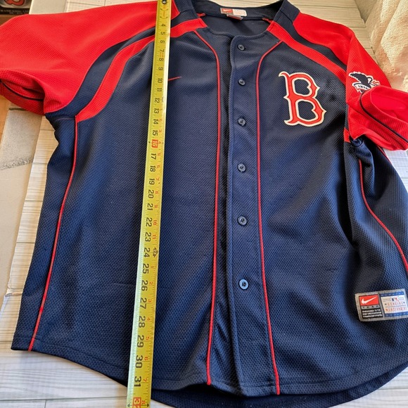 Nike Team Boston Red Sox MLB Baseball Jersey Mens Large Navy Blue Red Button Up - Picture 9 of 11